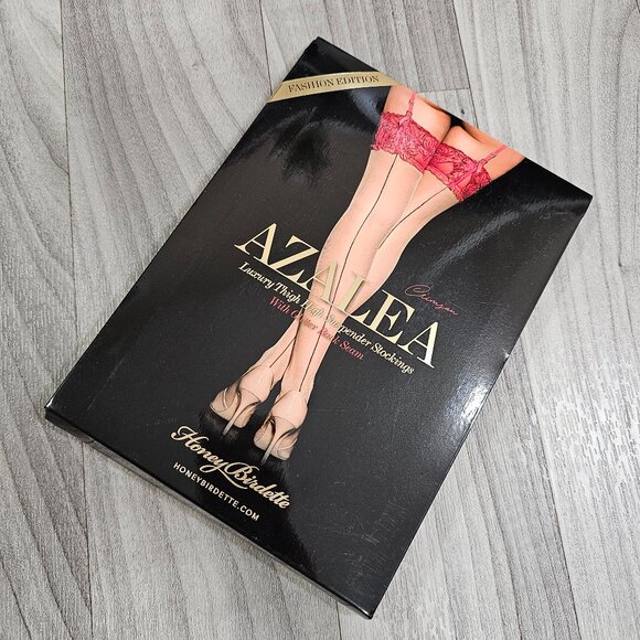 Honey Birdette Azalea Red Thigh Highs Suspender Stockings Hosiery Size L - Picture 1 of 4